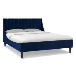 Aspen - Queen Vertical Tufted Headboard Platform Bed Set - Navy Blue