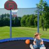 15Ft Trampoline With Basketball Hoop Inflator And Ladder (Inner Safety Enclosure) - Blue - Image 9
