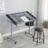 Adjustable Art Drawing Desk Craft Station Drafting With 2 Non-Woven Fabric Slide Drawers And 4 Wheels - Silver - Image 3