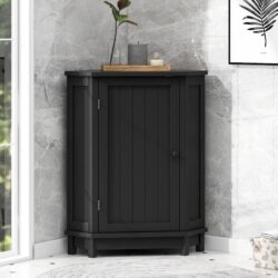 Bathroom Cabinet Triangle Corner Storage Cabinet With Adjustable Shelf Modern Style - Black