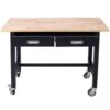 Work Bench, Workbench With Drawer Storage, Heavy Duty Bamboo Wood Work Table With Wheels For Garage Home Office - Black / Light Brown - Image 5