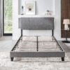 Queen Size Upholstered Platform Bed Frame, Wood Slat Support - Gray - Image 6