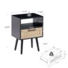 15.75" Rattan End Table With Drawer And Solid Wood Legs, Modern Nightstand, Side Table For Living Room, Bedroom - Black - Image 4