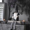 Sitting Gnome With Broomstick & Long Legs, For Halloween Decor - Black White - Image 10