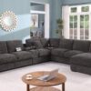 Celine - Chenille Fabric Corner Sectional Sofa With Right Facing Chaise, Cupholders, And Charging Ports - Gray - Image 12