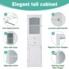 Tall Bathroom Storage Cabinet With Glass Doors, Free-Standing, Two Drawers, And Adjustable Shelves, MDF Board, Painted Perfect For Displaying Your Favorite Items - White - Image 4