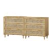 3 Drawers Rattan Storage Cabinet Rattan Drawer, For Bedroom, Living Room, Dining Room, Hallways (Set of 2) - Oak - Image 7