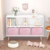 Kids Bookcase With Collapsible Fabric Drawers, Children's Book Display, Toy Storage Cabinet Organizer - White / Pink - Image 13