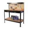 Steel Workbench Tool Storage Work Bench Workshop Tools Table With Drawer And Peg Board - Black / Light Brown - Image 8