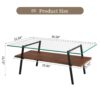Rectangle Coffee Table, Tempered Glass Tabletop With Metal Legs, Modern Table For Living Room, Transparent Glass - Dark Brown - Image 3