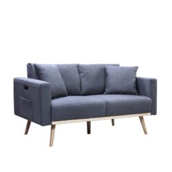 Easton - Linen Fabric Loveseat With USB Charging Ports Pockets And Pillows - Dark Gray