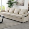 4 Seater Modern Linen Sofa With Armrest Pockets And 4 Pillows, Minimalist Style Couch - Beige - Image 17