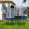 10Ft Trampoline With Basketball Hoop Inflator And Ladder (Inner Safety Enclosure) - Blue - Image 6