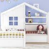 Twin Size House Bed With Sofa, Kids Platform Bed With 2 Drawers And Storage Shelf - White - Image 13
