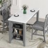 3-Piece Counter Height Dining Table Set With Built-In Storage Shelves, One Faux Marble Top Dining Table And 2 Counter Chairs With Footrest - Gray - Image 15