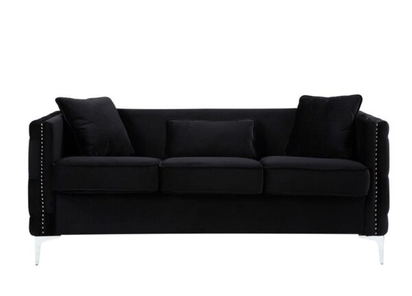 Bayberry - Velvet Sofa With 3 Pillows - Black