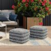 Corrie - Square Woven Outdoor / Indoor Pouf - Navy / White - Image 5
