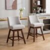 Counter Height Swivel Barstools, Upholstered Bar Stools (Set of 2) - Ivory - Image 13