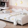 Full Size Upholstered Daybed, Sherpa Fabric Sofabed With Cloud-Shaped Backrest, No Box - Spring Needed - White - Image 8
