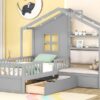 Twin Size House Bed With Sofa, Kids Platform Bed With 2 Drawers And Storage Shelf - Gray - Image 14