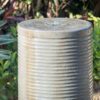 Tall Large Modern Cylinder Ribbed Tower Water Fountain With Rustic Base, Contemporary Antique Green Copper Outdoor Bird Feeder / Bath Cement Fountain - Antique Green - Image 8