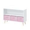 Kids Bookcase With Collapsible Fabric Drawers, Children's Book Display, Toy Storage Cabinet Organizer - White / Pink - Image 17