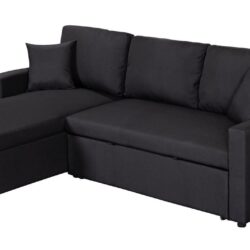 Paisley - Linen Fabric Reversible Sleeper Sectional Sofa With Storage Chaise - Black