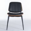 Dining Chairs Mid-Century Modern Retro Faux Leather Chair With Walnut Bentwood Back Upholstered Seat Metal Legs Adjustable Foot For Kitchen Dining Room Chairs (Set of 2) - Black - Image 2