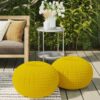 Sonata - Round Knitted Outdoor / Indoor Pouf - Yellow - Image 5