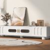 Modern TV Stand For TVs Up To 80", Entertainment Center With Glass Door, 2 Drawers And Cabinets, Wood TV Storage Cabinet With Solid Wood Legs And Metal Handles For Living Room - White - Image 4