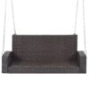 2 Person Wicker Hanging Porch Swing With Chains, Cushion, Pillow, Rattan Swing Bench For Garden, Backyard - Brown / Beige - Image 20