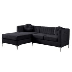 Chloe - Velvet Sectional Sofa Chaise With USB Charging Port - Black