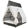Outdoor Daybed Patio Lounge Bed With Adjustable Backrest Double Sun Lounger With Curtains, 4 Pillows For Garden Patio Poolside Balcony Beach - Cream - Image 18
