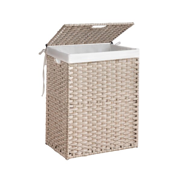 Laundry Hamper With Lid PE Rattan Powder Coating Frame Clothes Hampers With 2 Removable Bags, 100L - Gray