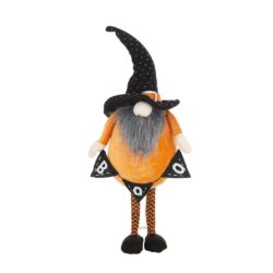 Standing Gnome With Gnome & Holding Banner, For Halloween Decor - Black / Orange / White