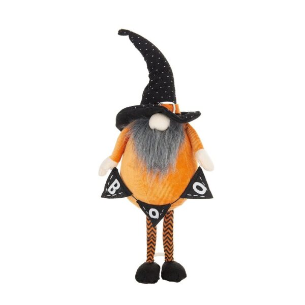 Standing Gnome With Gnome & Holding Banner, For Halloween Decor - Black / Orange / White