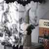 Sitting Gnome With Wings & Plaid Hat, For Halloween Decor (Set of 2) - Black White - Image 2