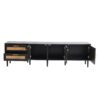 Rattan TV Stand With 3 Cabinets & 2 Drawers, Rattan-Inspired Media Console Table For Tvs Up To 80'', LED Light Entertainment Center, TV Cabinet For Living Room - Black - Image 12