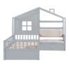 Twin Size House Bed With Sofa, Kids Platform Bed With 2 Drawers And Storage Shelf - Gray - Image 3