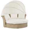 Outdoor Patio Daybed Wicker Rattan Double Daybed Round Sofa Furniture Set With Retractable Canopy, 4 Pillows For Lawn Garden Backyard Porch Pool - Beige - Image 10