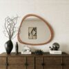 Asymmetrical Wall Mirror Wooden Framed Mirror Large Sized Dressing Mirror, For Living Room, Bedroom, Bathroom, Hallway Or Entry Way - Natural Wood - Image 2