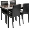 5 Piece Dinning Set With Faux Marble Top, Table & 4 Chairs - Black - Image 3