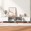 Modern TV Stand For TVs Up To 80", Entertainment Center With Glass Door, 2 Drawers And Cabinets, Wood TV Storage Cabinet With Solid Wood Legs And Metal Handles For Living Room - White - Image 3