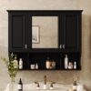 Wall Mounted Bathroom Medicine Cabinet, Modern Bathroom Wall Cabinet With Mirror, Mirror Cabinet With Open Shelves - Black - Image 19