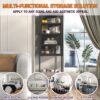 Metal Glass Door Display Storage Cabinet, 5 Tier Cube Bookshelf Storage Cabinet With 3 Adjustable Shelves For Kitchen, Dining Room, Living Room, Bathroom, Home Office - Black - Image 8