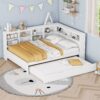 Wooden Full Size Daybed With Twin Size Trundle, Daybed With Storage Shelf And USB Charging Ports - White - Image 2