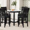 5 Piece Counter Height Dining Round Table Set With One Faux Marble Top Dining Table And Four Pu-Leather Chairs - Dark Espresso - Image 12