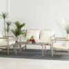 4 Pieces Patio Furniture Set, PE Rattan Wicker With Washable Cushion And Tempered Glass Tabletop, Conversation Furniture For Garden Poolside Balcony - White / Natural - Image 19