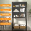 Heavy Duty Metal Storage Cabinet, Sideboards & Buffet, Display Storage Cabinet With Glass Doors And 2 Adjustable Shelves, Tall Bookcase Modern Bookshelf Cabinet For Home Office, Living Room - Black - Image 7