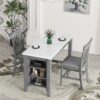3-Piece Counter Height Dining Table Set With Built-In Storage Shelves, One Faux Marble Top Dining Table And 2 Counter Chairs With Footrest - Gray - Image 2